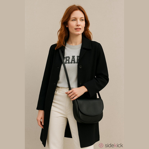 Elegant Navy Blue Vintage Women's Wool Oversized Trench Coat Old Money